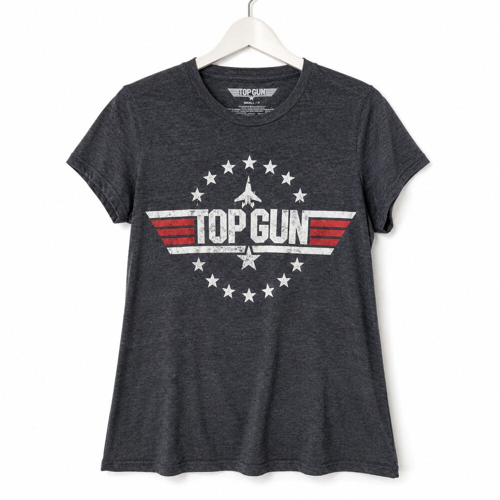 Top Gun Gray Graphic T Shirt Women's Small Patriotic Logo Short Sleeve Tee